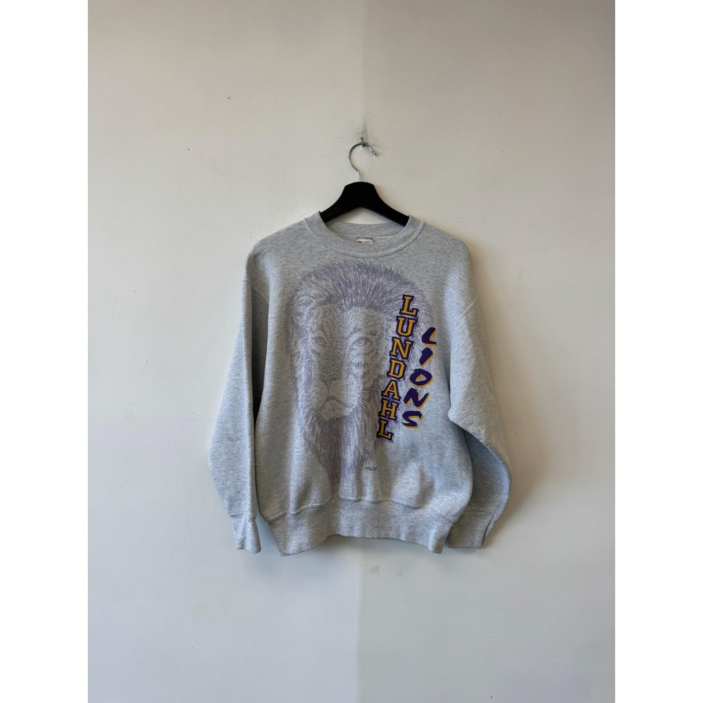Vintage Fruit Of The Loom Sweatshirt Mens Medium Gray Lundahl Lions Graphic 90s